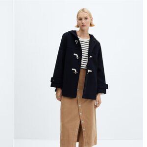 Mango Hooded Wool Toggle Coat Navy Size Small